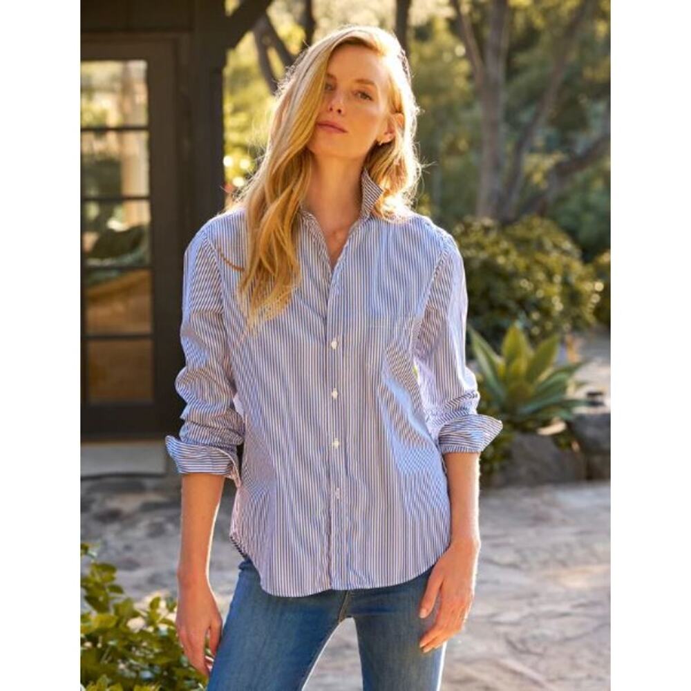 Frank & Eileen Eileen Relaxed Button-Up Shirt Superluxe Navy Thin Stripe Sze XXS - Picture 2 of 12